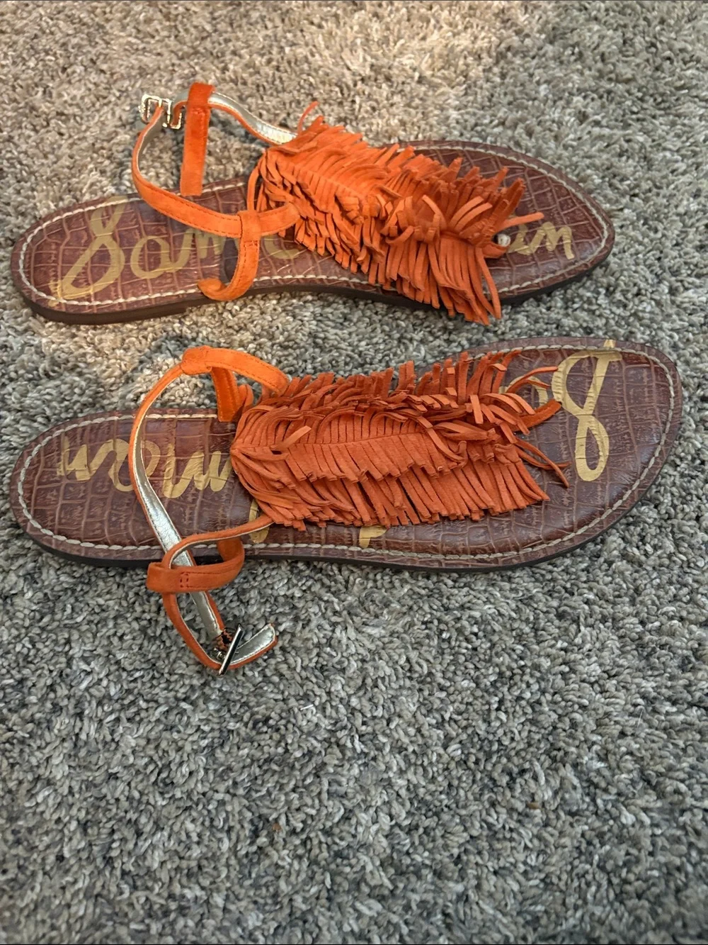 Sam Edelman Orange Fringed T-Strap Sandals